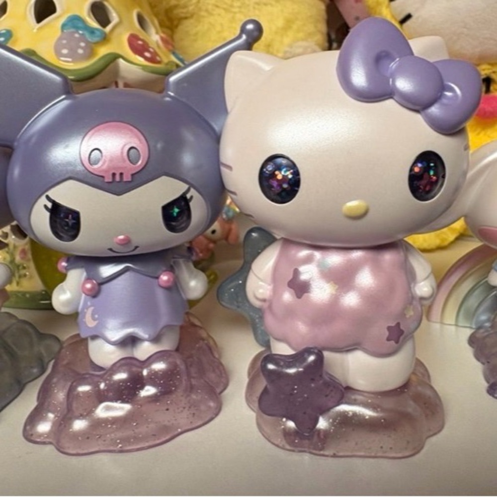 Adorable Glittery Cat and Friend Figurine Set